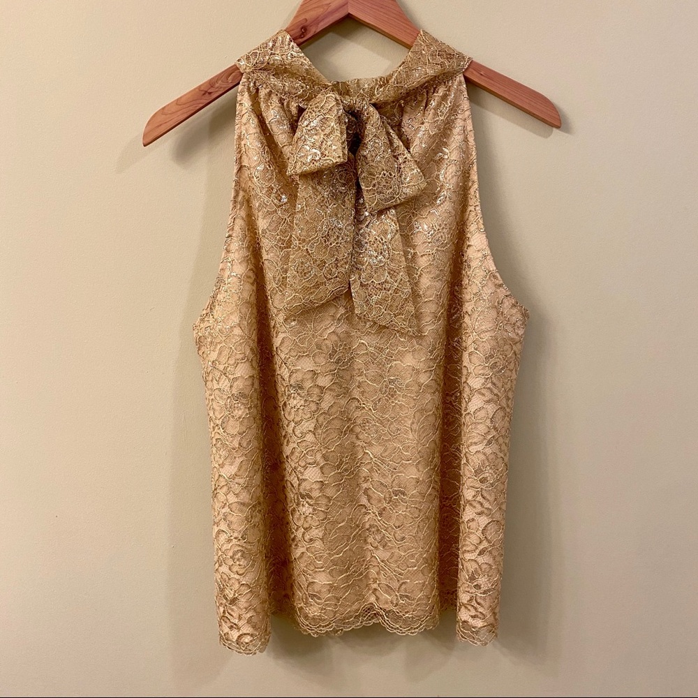 J.Crew | Tie-neck Metal Lace Top - Picture 7 of 8